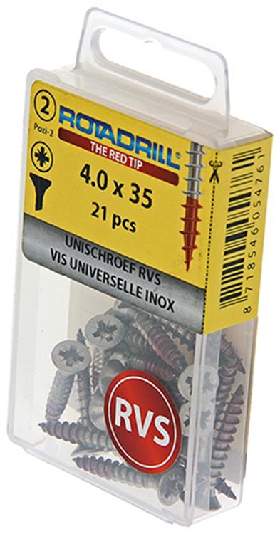 Rotadrill 1039865 - vis universelle vk pzd inox-a2 4.0x35mm (21) | 6 pièces