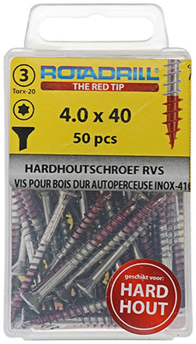 Rotadrill 1039899 - vis bois dur autotaraudeuse sppls.inox t20 4.0x40mm (50) | 6 pièces