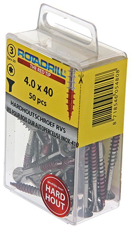 Rotadrill 1039899 - vis bois dur autotaraudeuse sppls.inox t20 4.0x40mm (50) | 6 pièces