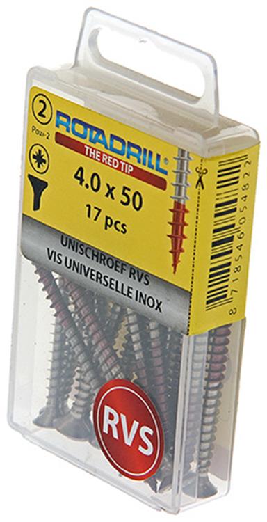 Rotadrill 1039867 - vis universelle vk pzd inox 4,0x50mm (17) | 6 pièces