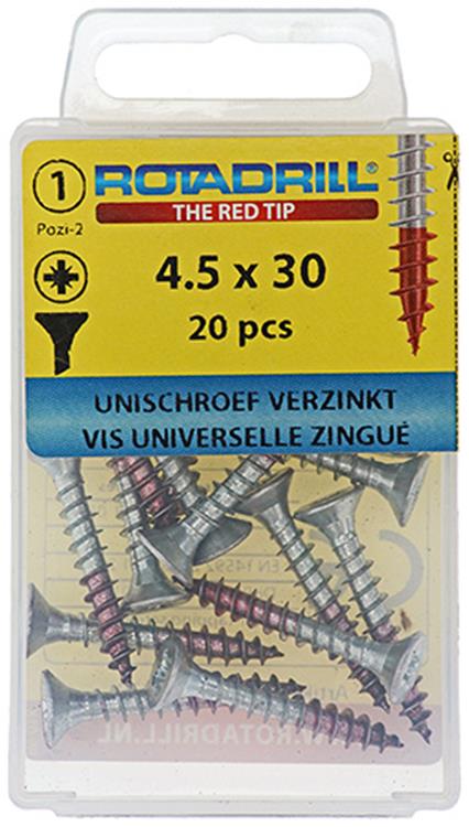 Rotadrill 1039781 - vis universelle vk pzd vz 4,5x30mm (20) | 6 pièces