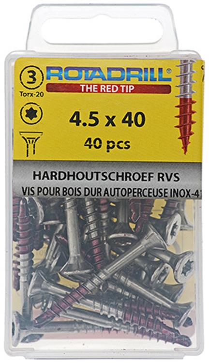 Rotadrill 1039901 - vis bois dur autotaraudeuse sppls.inox t25 4.5x40mm (40) | 6 pièces