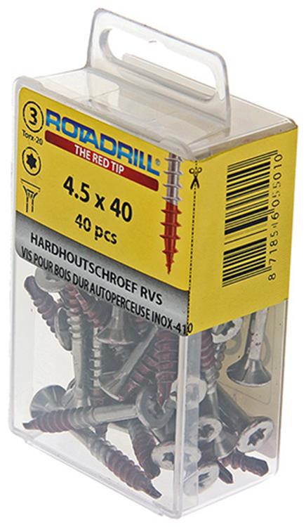 Rotadrill 1039901 - vis bois dur autotaraudeuse sppls.inox t25 4.5x40mm (40) | 6 pièces