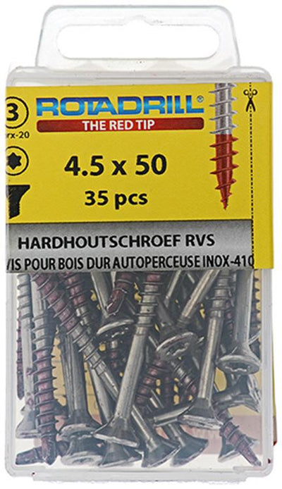 Rotadrill 1039902 - vis bois dur autotaraudeuse sppls.acier inoxydable t25 4,5x50mm (35) | 6 pièces