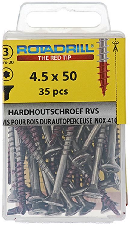 Rotadrill 1039902 - vis bois dur autotaraudeuse sppls.acier inoxydable t25 4,5x50mm (35) | 6 pièces