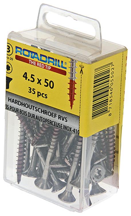 Rotadrill 1039902 - vis bois dur autotaraudeuse sppls.acier inoxydable t25 4,5x50mm (35) | 6 pièces