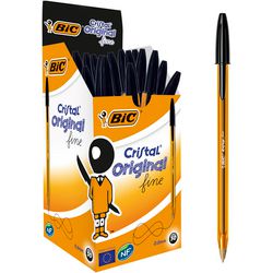 Stylo bille bic cristal fin 0,3-0,5mm noir capuchon perméable à l'air