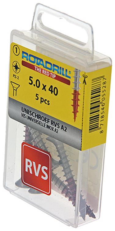 Rotadrill 1039860 - vis universelle vk pzd inox-a2 5.0x40mm (5) | 6 pièces