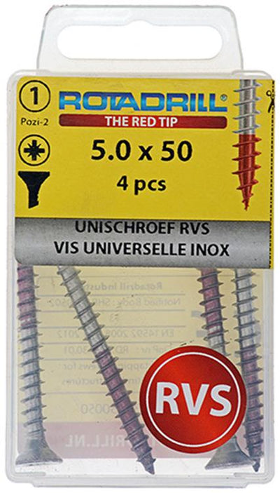Rotadrill 1039861 - vis universelle vk pzd inox-a2 5.0x50mm (4) | 6 pièces