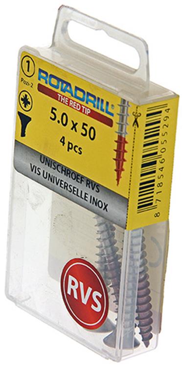 Rotadrill 1039861 - vis universelle vk pzd inox-a2 5.0x50mm (4) | 6 pièces