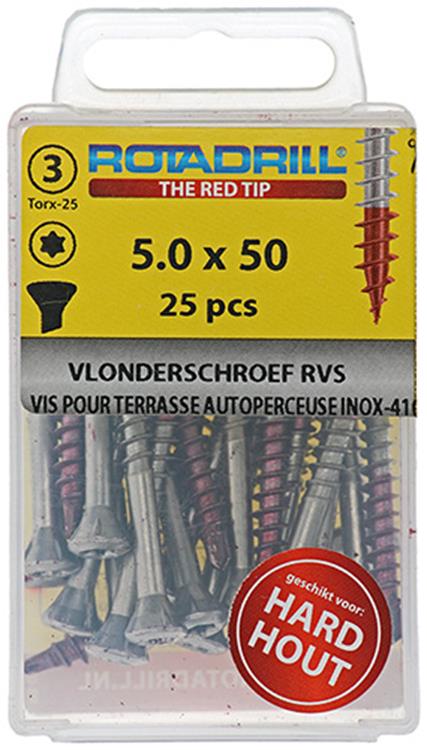 Rotadrill 1039907 - vis terrasse autotaraudeuse sppls.acier inoxydable t25 5,0x50mm (25) | 6 pièces