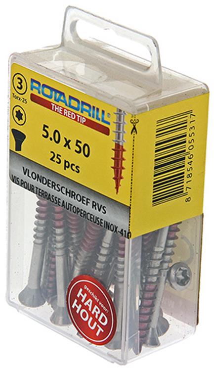 Rotadrill 1039907 - vis terrasse autotaraudeuse sppls.acier inoxydable t25 5,0x50mm (25) | 6 pièces