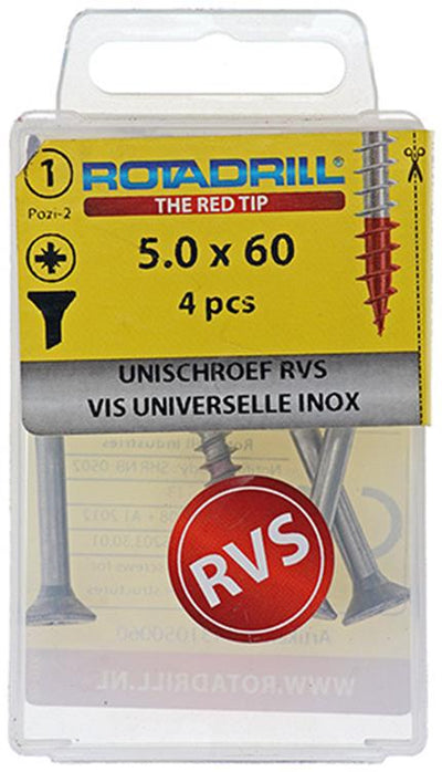 Rotadrill 1039862 - vis universelle vk pzd inox-a2 5.0x60mm (4) | 6 pièces