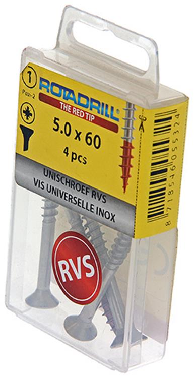 Rotadrill 1039862 - vis universelle vk pzd inox-a2 5.0x60mm (4) | 6 pièces