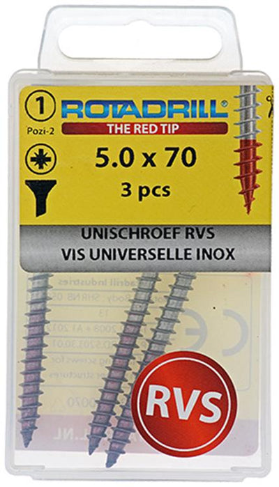 Rotadrill 1039863 - vis universelle vk pzd inox-a2 5.0x70mm (3) | 6 pièces