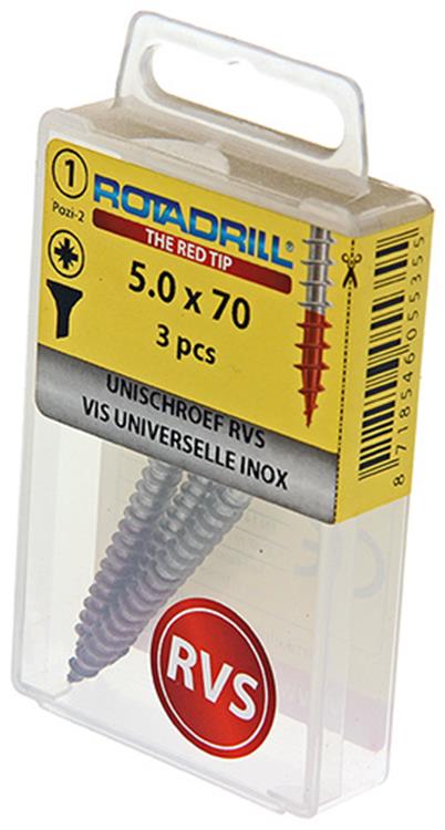 Rotadrill 1039863 - vis universelle vk pzd inox-a2 5.0x70mm (3) | 6 pièces