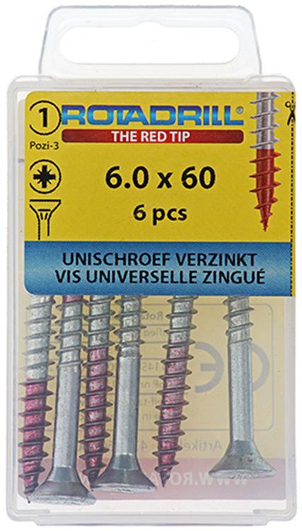 Rotadrill 1039787 - vis universelle vk pzd vz 6,0x60mm (6) | 6 pièces