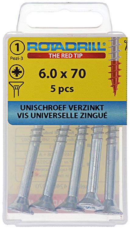 Rotadrill 1039788 - vis universelle vk pzd vz 6,0x70mm (5) | 6 pièces