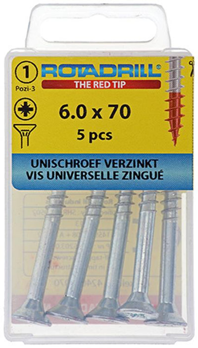 Rotadrill 1039788 - vis universelle vk pzd vz 6,0x70mm (5) | 6 pièces