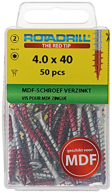 Rotadrill 1039912 - Vis MDF 75°-vk tx vz 4.0x40mm (50) | 6 pièces