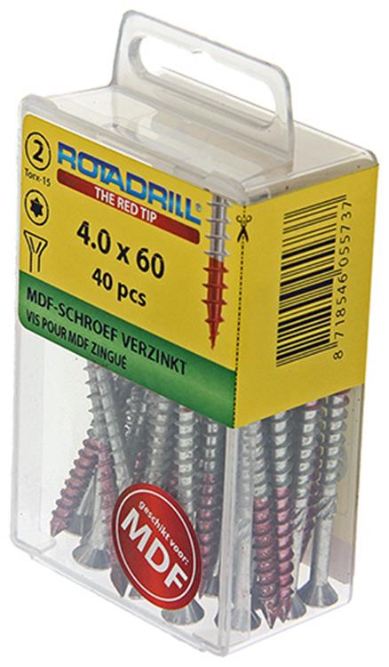Rotadrill 1039914 - Vis MDF 75°-vk tx vz 4.0x60mm (40) | 6 pièces