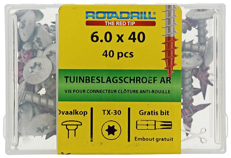 Rotadrill 1040019 - vis de fixation de jardin ar-coating tx 6.0x40mm (40) | 4 pièces