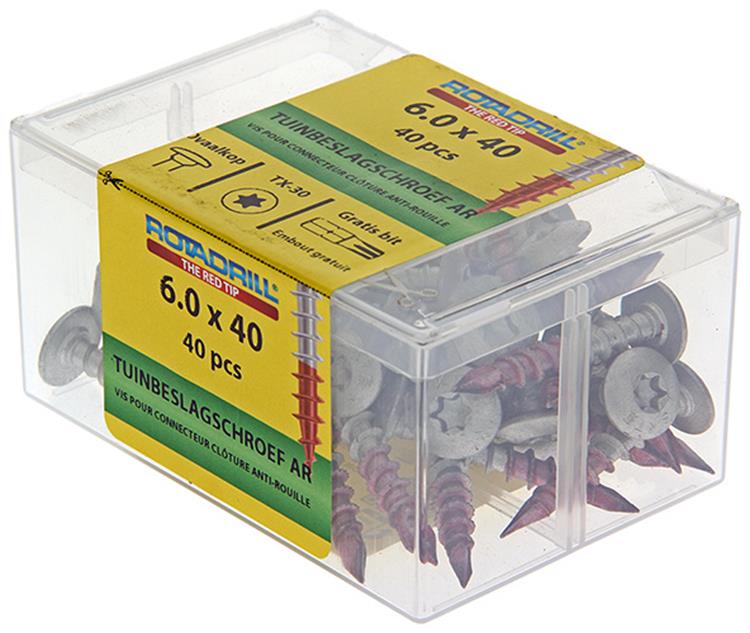 Rotadrill 1040019 - vis de fixation de jardin ar-coating tx 6.0x40mm (40) | 4 pièces
