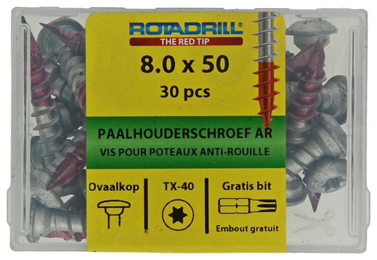 Rotadrill 1040020 - vis porte poteau ar-coating tx 8.0x50mm (30) | 4 pièces