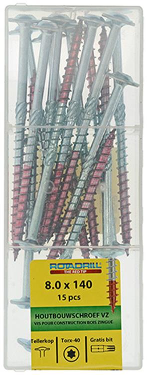 Rotadrill 1040017 - vis pour construction en bois tête bombée vz tx 8.0x140mm(15) | 4 pièces
