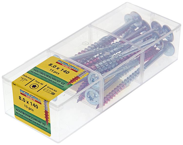 Rotadrill 1040017 - vis pour construction en bois tête bombée vz tx 8.0x140mm(15) | 4 pièces