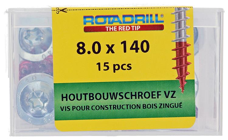 Rotadrill 1040017 - vis pour construction en bois tête bombée vz tx 8.0x140mm(15) | 4 pièces