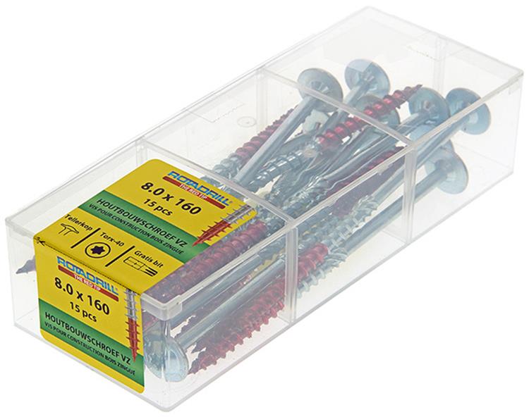 Rotadrill 1040018 - vis pour construction en bois tête bombée vz tx 8,0x160mm (15) | 4 pièces