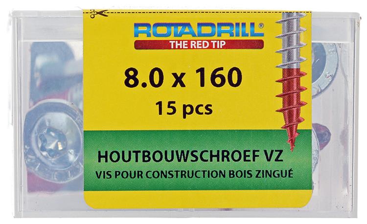 Rotadrill 1040018 - vis pour construction en bois tête bombée vz tx 8,0x160mm (15) | 4 pièces