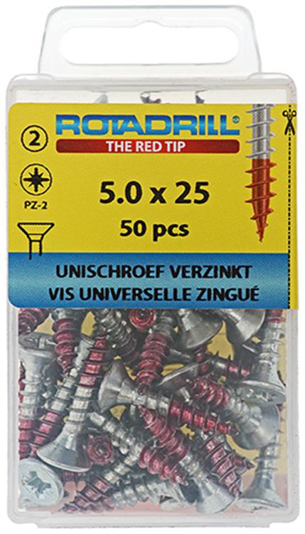 Rotadrill 1039806 - vis universelle vk pzd vz 5.0x25mm (50) | 6 pièces