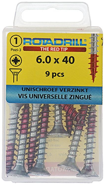 Rotadrill 1039785 - vis universelle vk pzd vz 6,0x40mm (9) | 6 pièces