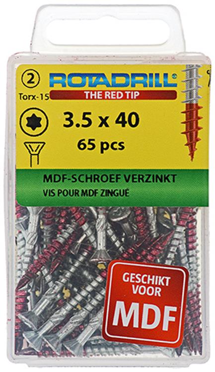 Rotadrill 1039910 - Vis MDF 75°-vk tx vz 3.5x40mm (65) | 6 pièces