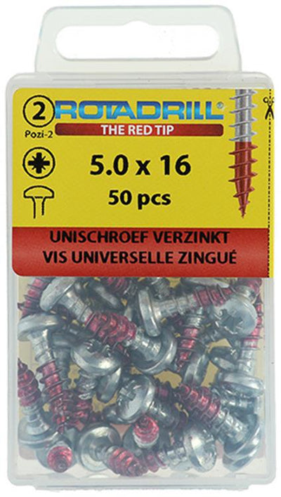 Rotadrill 1039831 - vis universelle ck pzd vz 5.0x16mm (50) | 6 pièces
