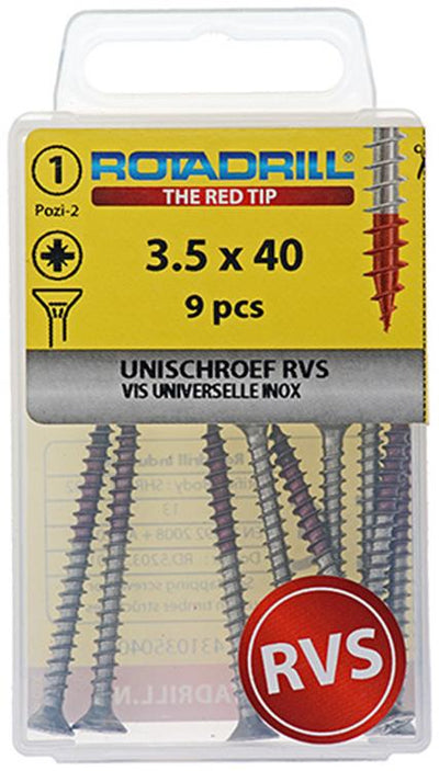 Rotadrill 1039856 - vis universelle vk pzd inox-a2 3,5x40mm (9) | 6 pièces