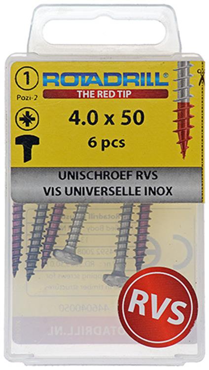 Rotadrill 1039895 - vis universelle ck pzd inox 4.0x50mm (6) | 6 pièces