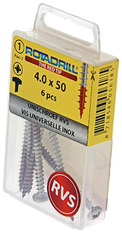 Rotadrill 1039895 - vis universelle ck pzd inox 4.0x50mm (6) | 6 pièces