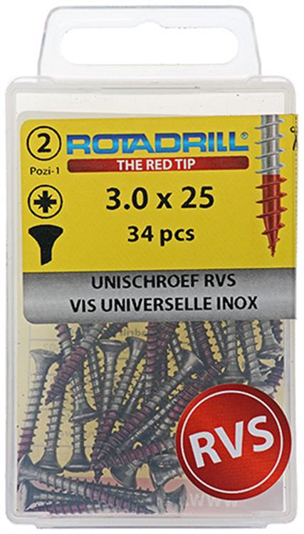 Rotadrill 1039869 - vis universelle lkpzd inox-a2 3,0x25mm (34) | 6 pièces