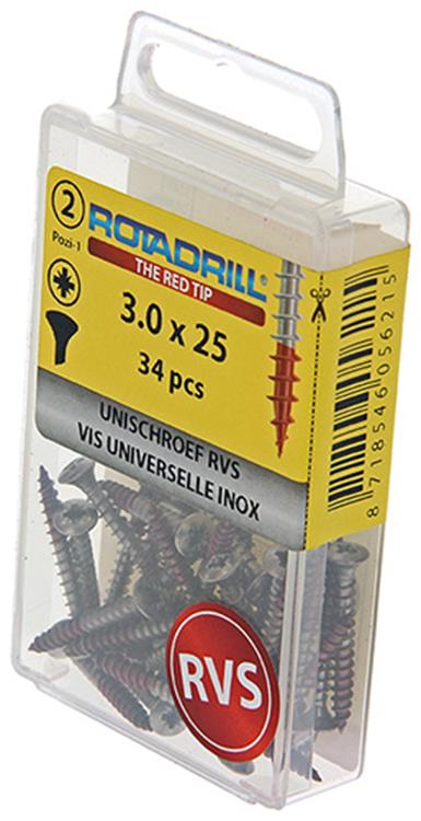Rotadrill 1039869 - vis universelle lkpzd inox-a2 3,0x25mm (34) | 6 pièces