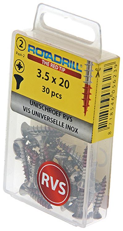 Rotadrill 1039870 - vis universelle lk pzd inox-a2 3,5x20mm (30) | 6 pièces