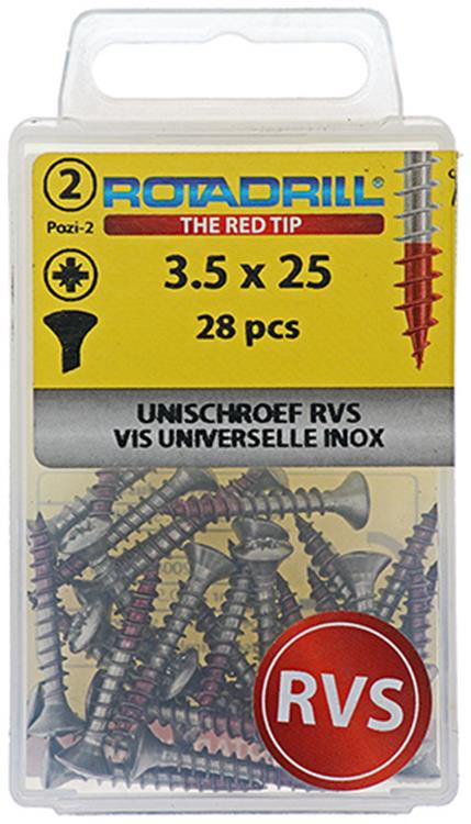 Rotadrill 1039871 - vis universelle lk pzd inox-a2 3,5x25mm (28) | 6 pièces