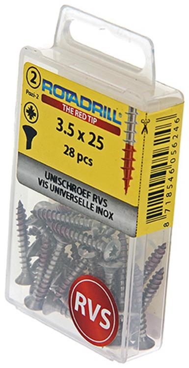 Rotadrill 1039871 - vis universelle lk pzd inox-a2 3,5x25mm (28) | 6 pièces