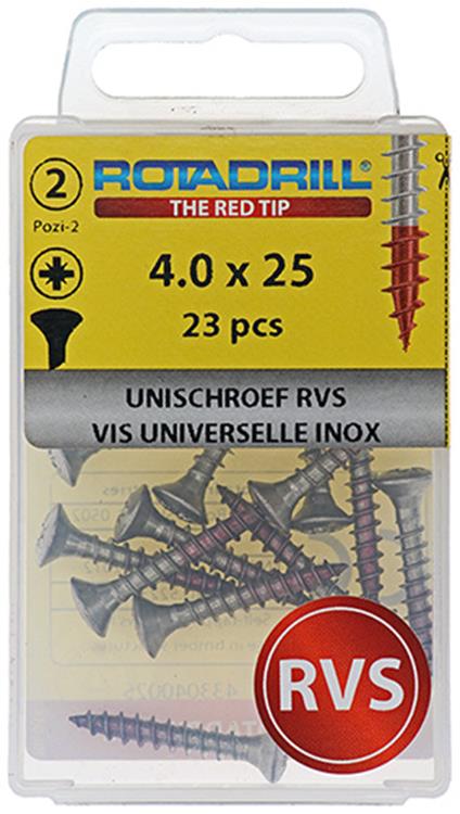 Rotadrill 1039872 - vis universelle lk pzd inox-a2 4,0x25mm (23) | 6 pièces