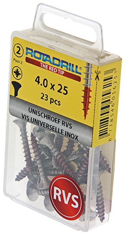 Rotadrill 1039872 - vis universelle lk pzd inox-a2 4,0x25mm (23) | 6 pièces