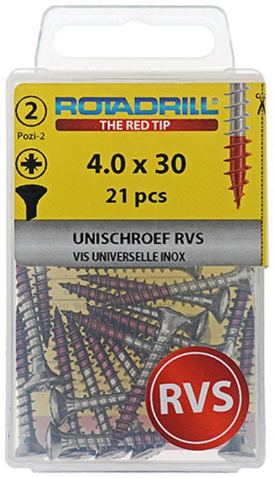Rotadrill 1039873 - vis universelle lk pzd inox-a2 4,0x30mm (21) | 6 pièces