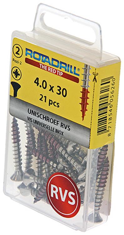 Rotadrill 1039873 - vis universelle lk pzd inox-a2 4,0x30mm (21) | 6 pièces