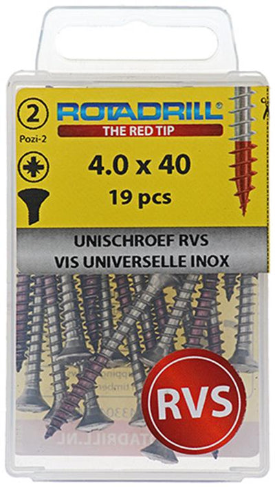 Rotadrill 1039874 - vis universelle lk pzd inox-a2 4.0x40mm (19) | 6 pièces